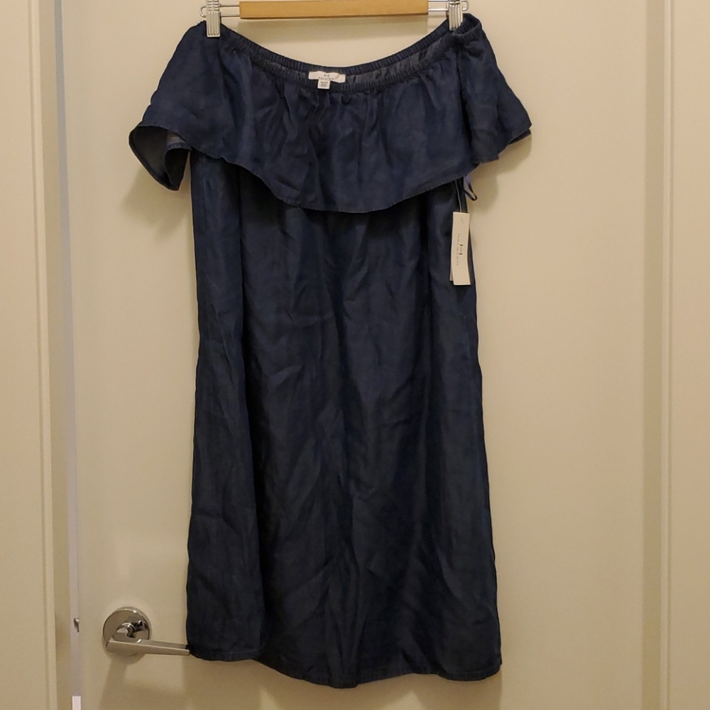 Halston denim off the shoulder dress